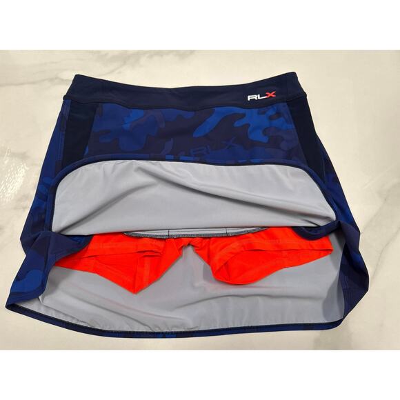 RLX Ralph Lauren Blue Black Camouflage Stretch Skort Sz M At Leisure Tennis Golf - Picture 10 of 14